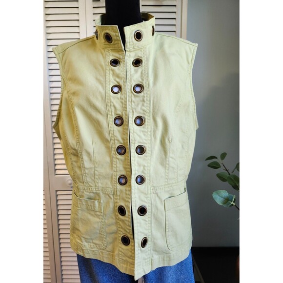 Patchington Chartreuse Green Denim Vest L Cotton Stretch Grommet Detail - Picture 10 of 10